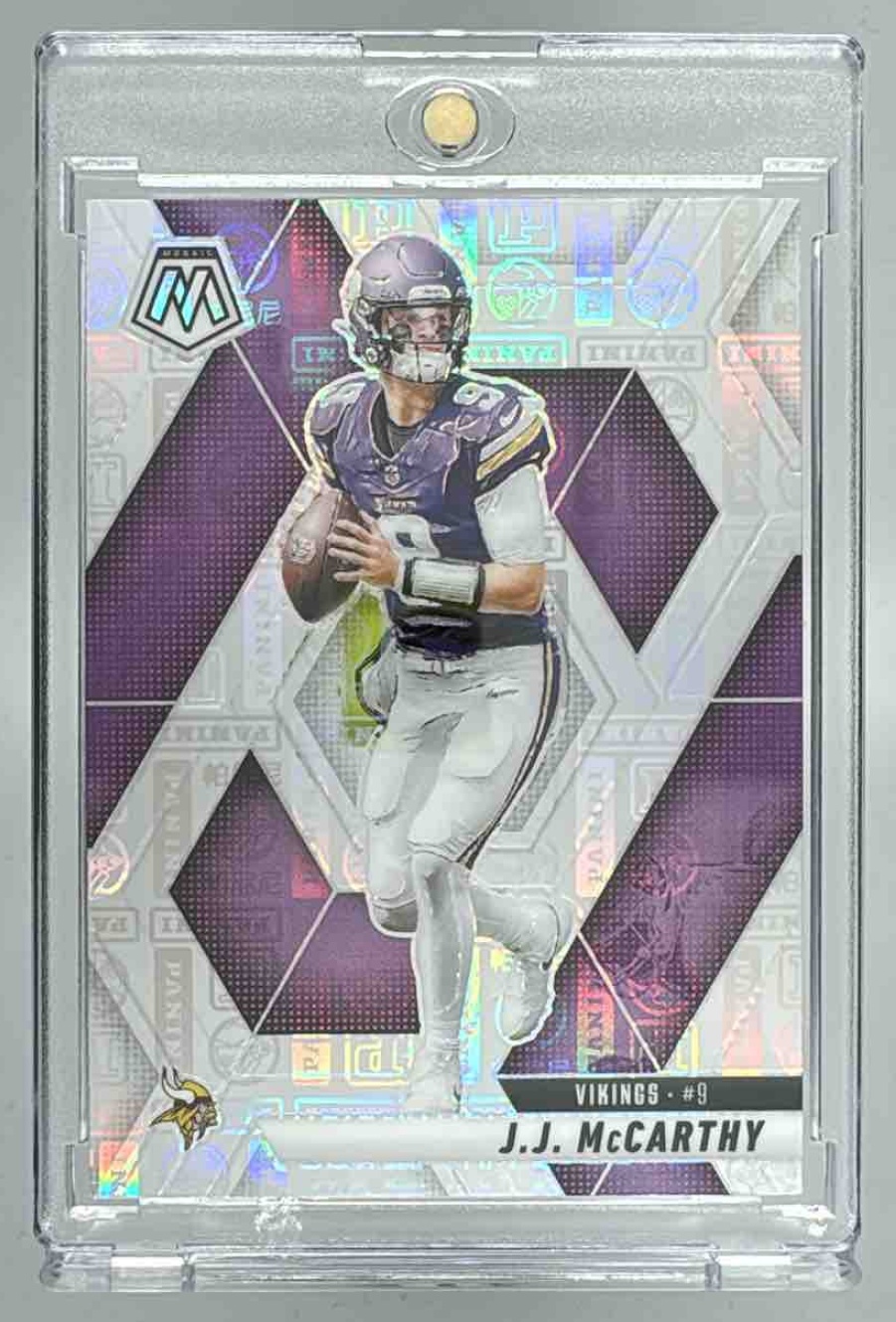 Card image for 2025 Panini Mosaic J.J. McCarthy Silver Knight Prizm /149 #195 Vikings