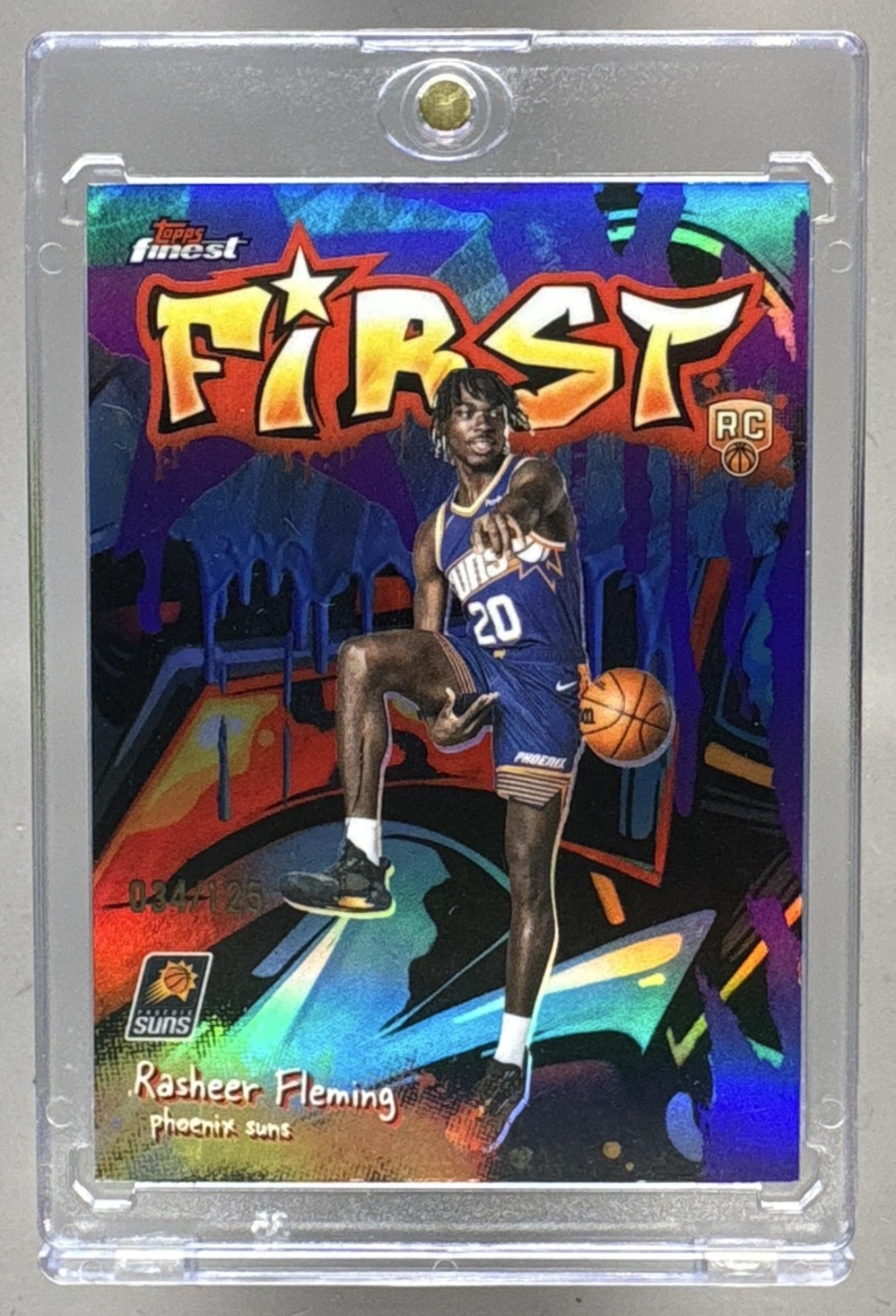 2025-26 TOPPS FINEST RASHEER FLEMING #F-21 FIRST BLUE REFRACTOR 34/99 RC SUNS