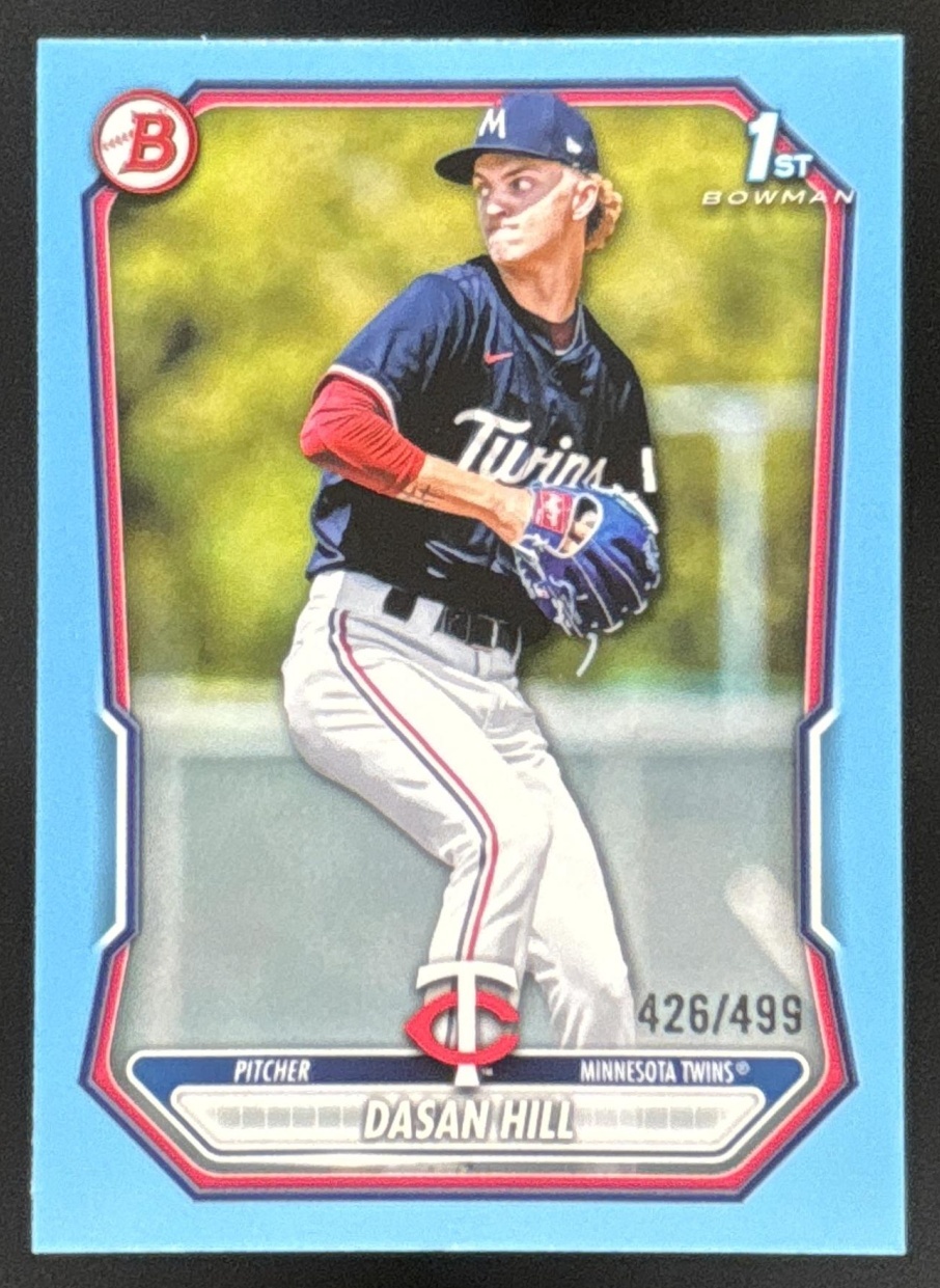 Card image for Dasan Hill 2026 Bowman Sky Blue Border /499 Prospects Minnesota Twins