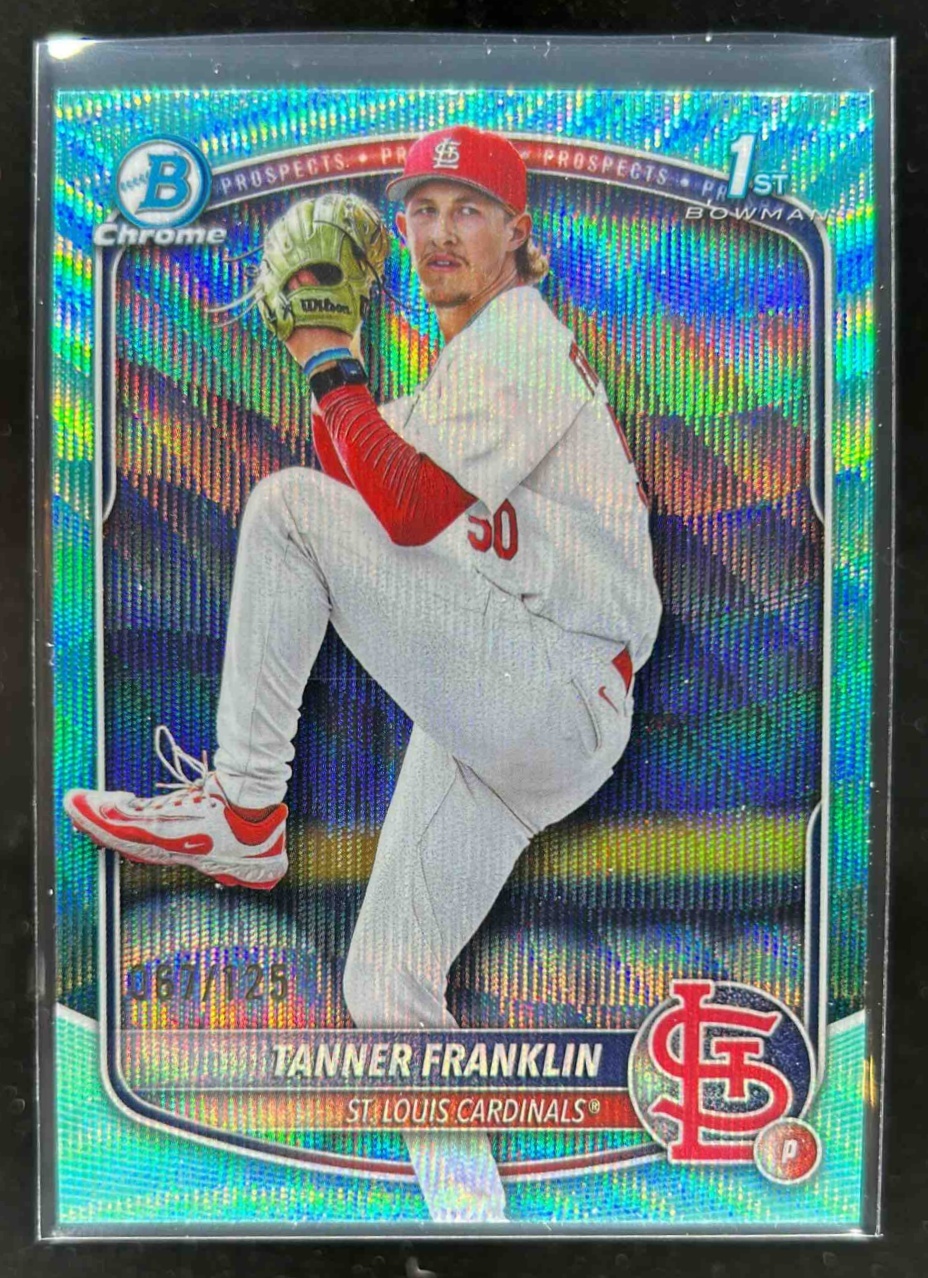 Card image for Tanner Franklin 2025 Bowman Draft Chrome Aqua Wave Refractor /125