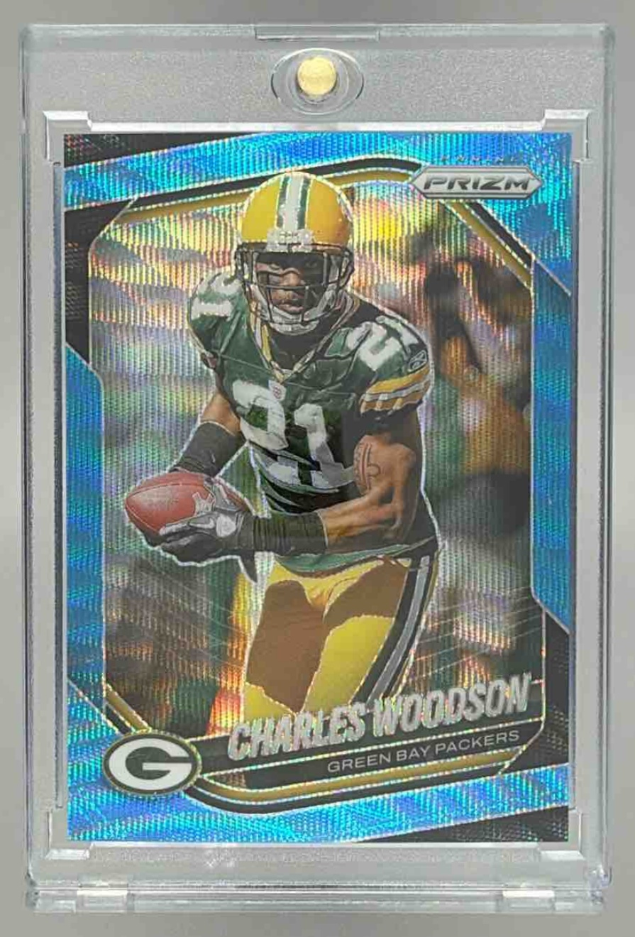 Card image for 2025 Panini Football Prizm Charles Woodson Blue Wave /230 #119 Green Bay Packers
