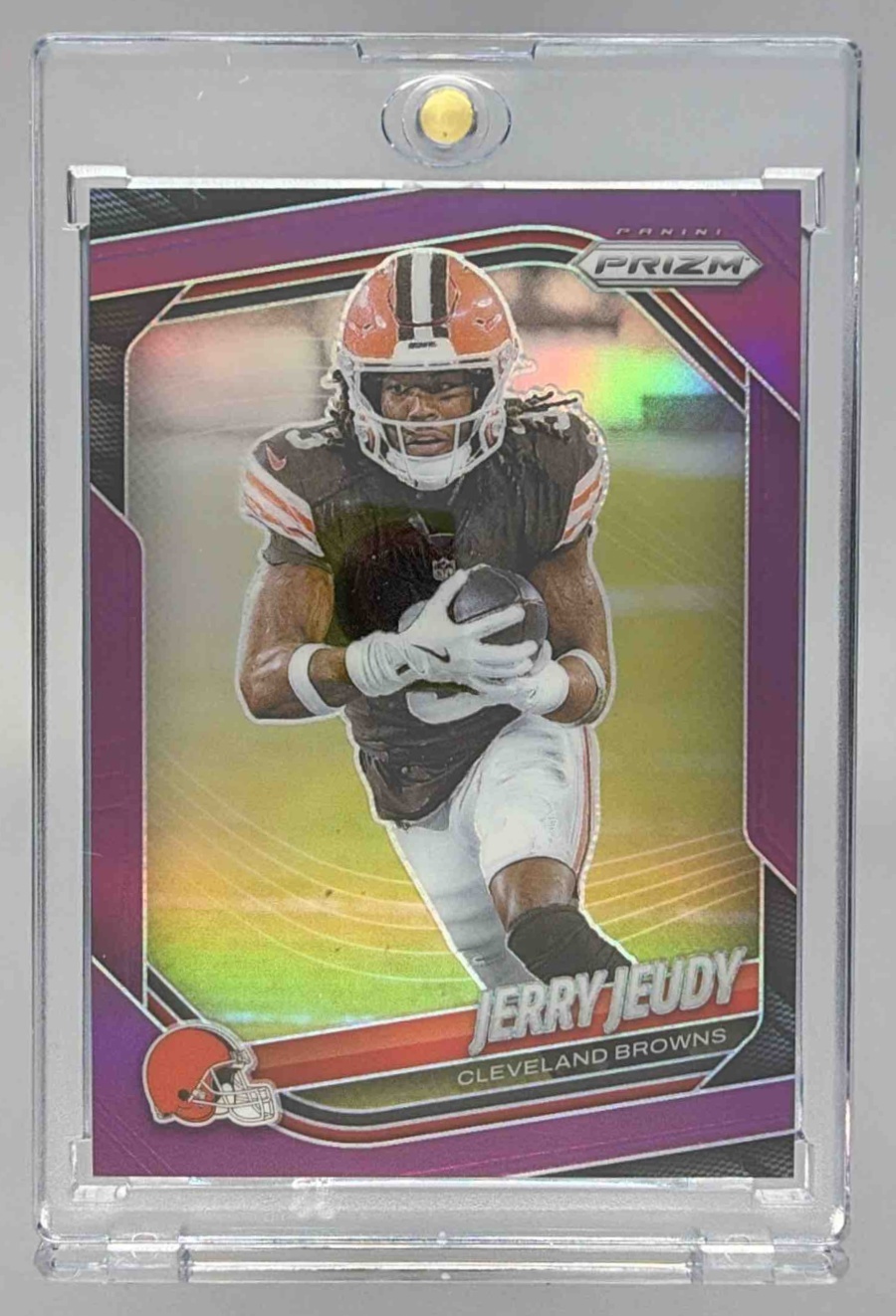 Card image for 2025 Panini Football Prizm Jerry Jeudy Purple /125 #146 Cleveland Browns
