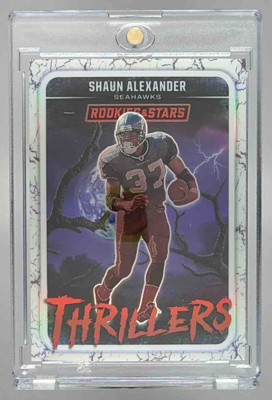 Card image for 2025 Panini Rookies & Stars Shaun Alexander Thrillers White /149 #7 Seahawks