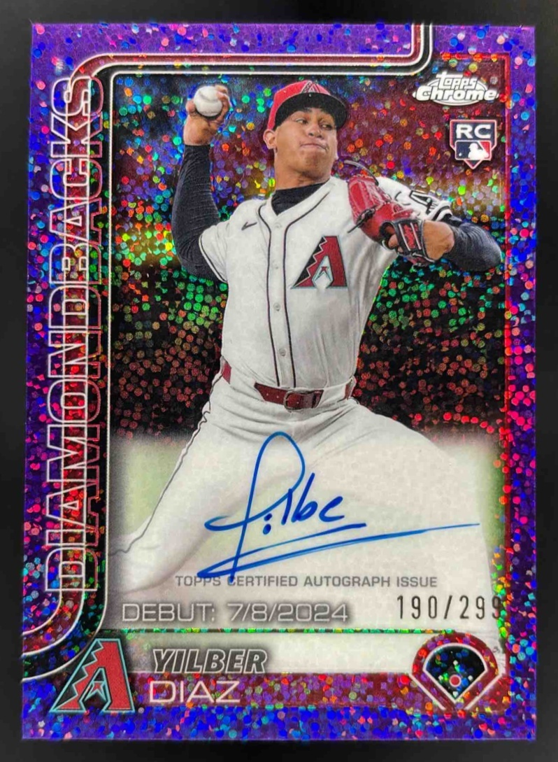 Card image for 2025 Topps Chrome Update Yilber Diaz RC Debut Auto Purple Speckle Refractor /299