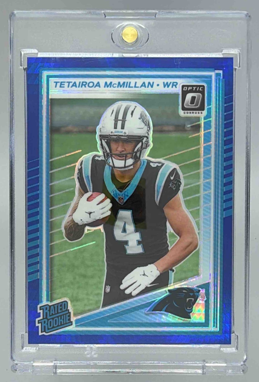 Card image for 2025 Panini Donruss Optic Tetairoa McMillan Rated Rookie Holo Prizm #209 Panthers