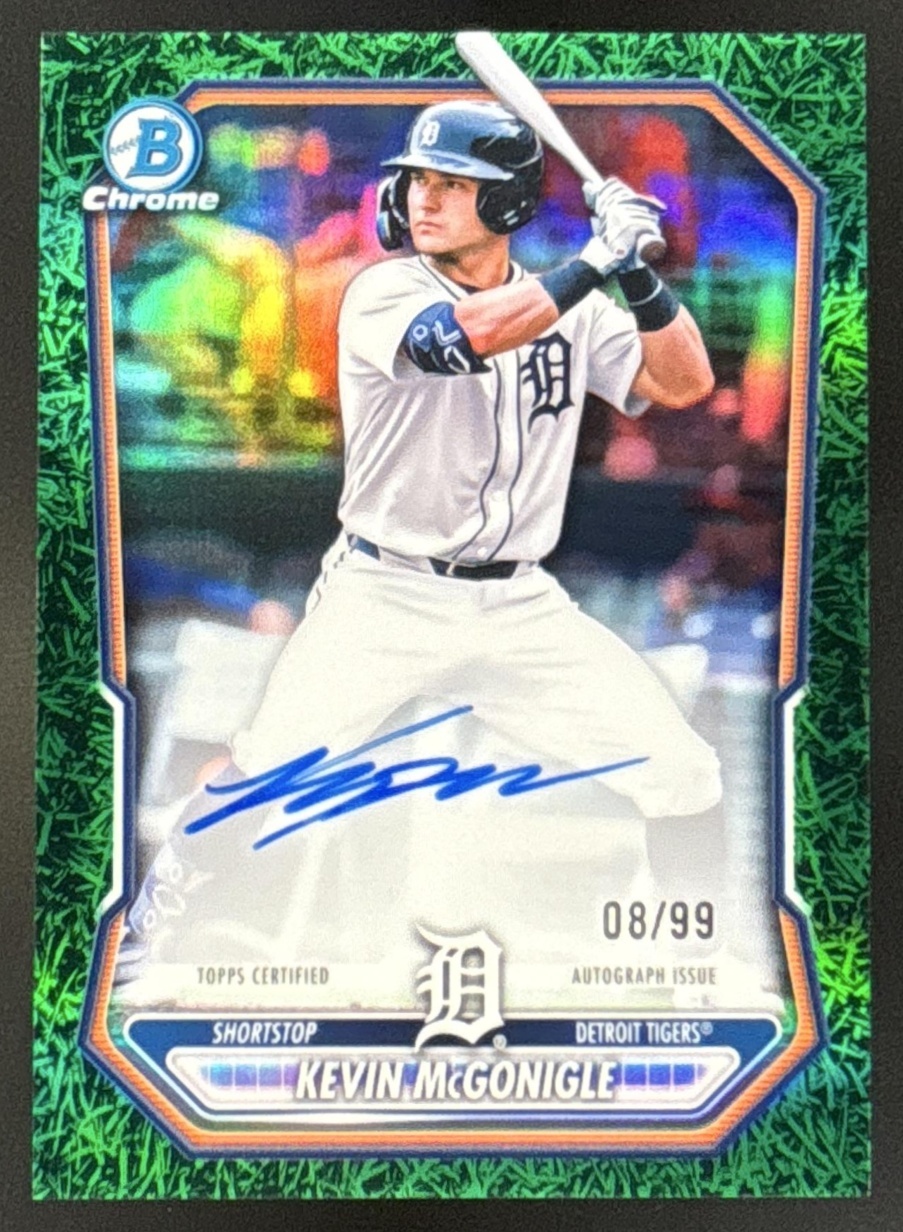 Card image for 2026 Bowman Kevin McGonigle Chrome Prospect Auto Green Grass Refractor /99