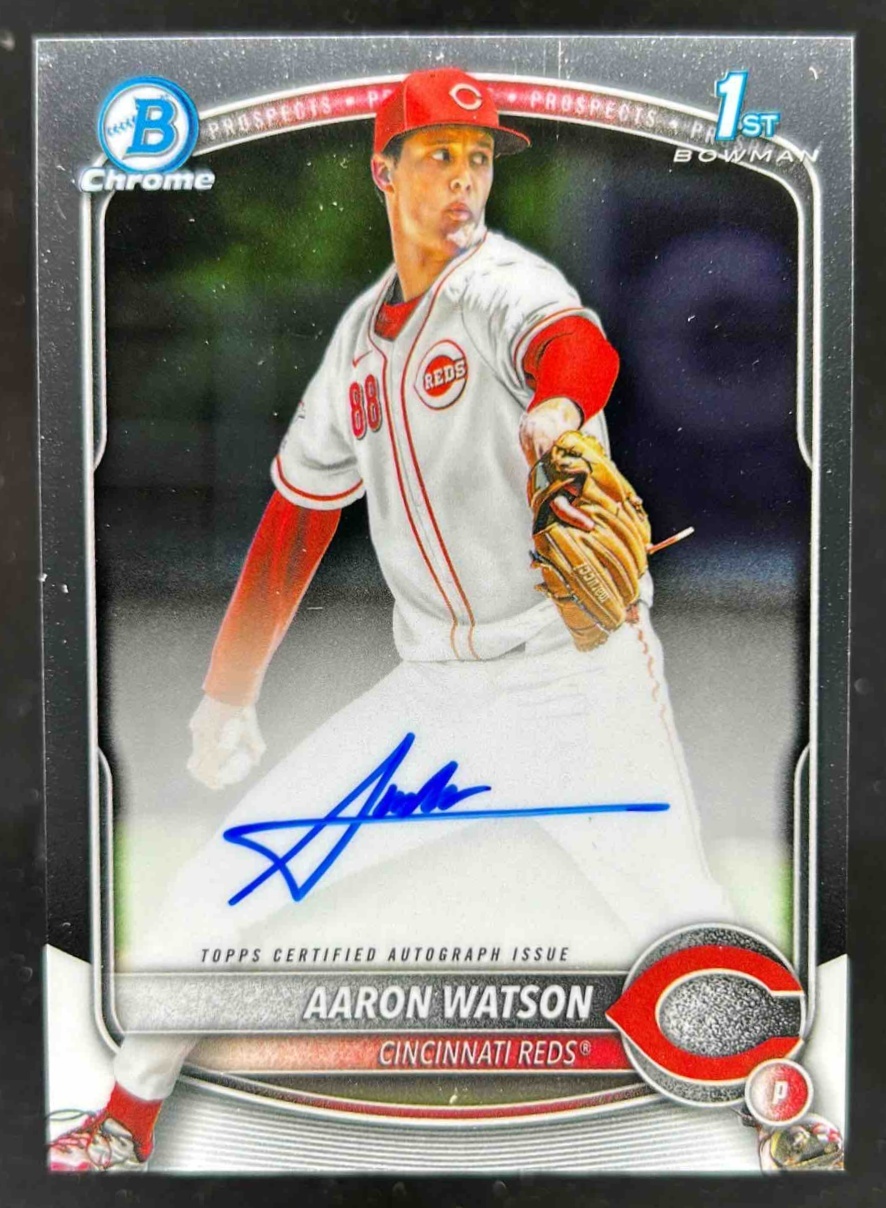 Card image for Aaron Watson 2025 Bowman Baseball Draft Chrome Auto 1st Prospect Cincinnati Reds