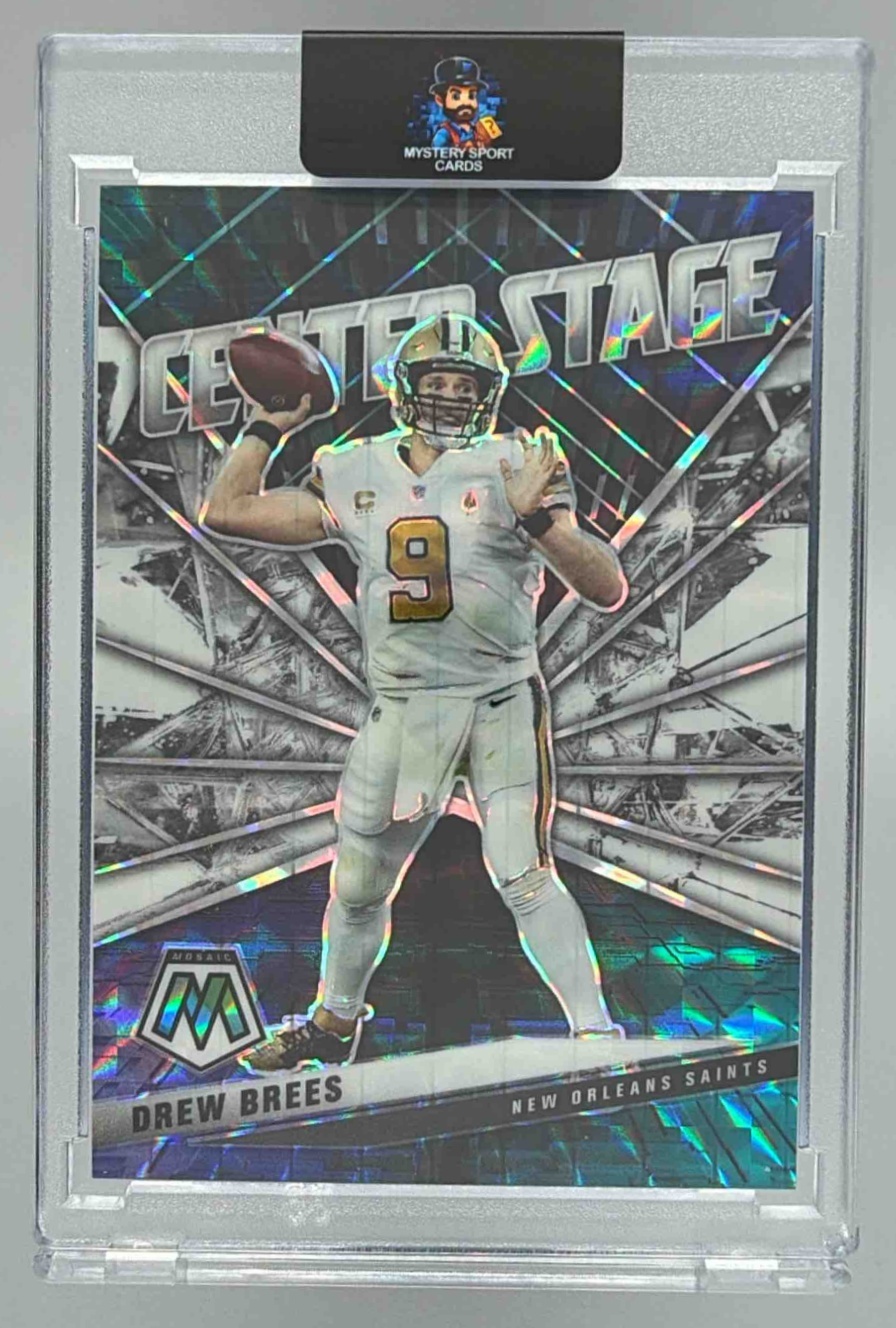 Card image for 2021 Panini Mosaic Drew Brees Center Stage Prizm White /25 #CS25 Saints