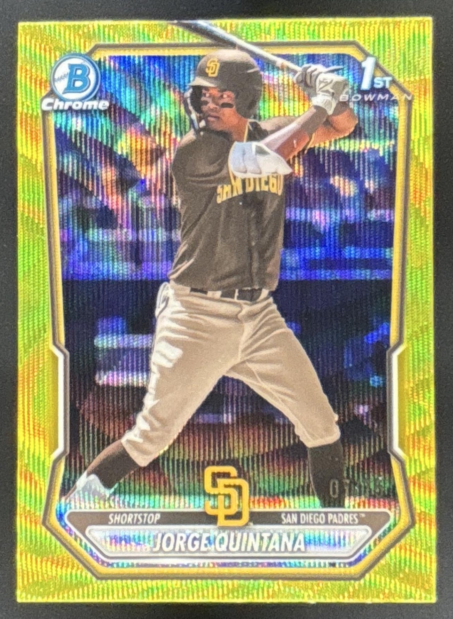 Card image for 2026 Bowman Jorge Quintana Chrome Yellow Wave Refractor /75 1st Prospect