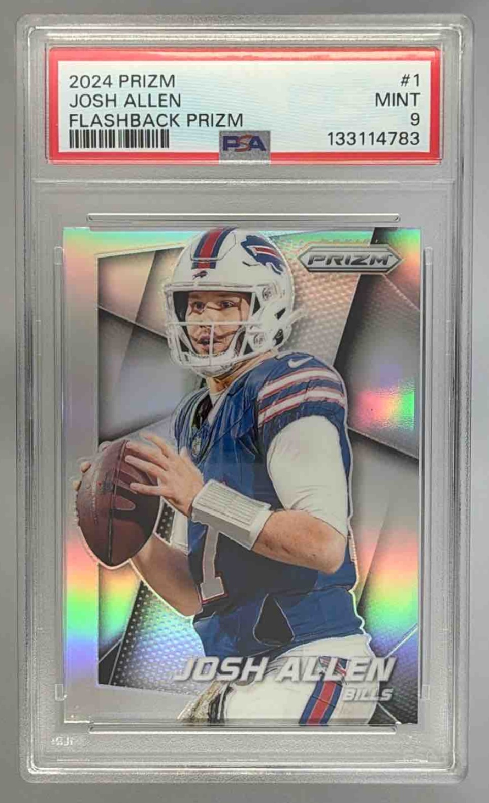 Card image for 2024 Panini Prizm Josh Allen Flashback Black Finite 1/1 #1 Bills