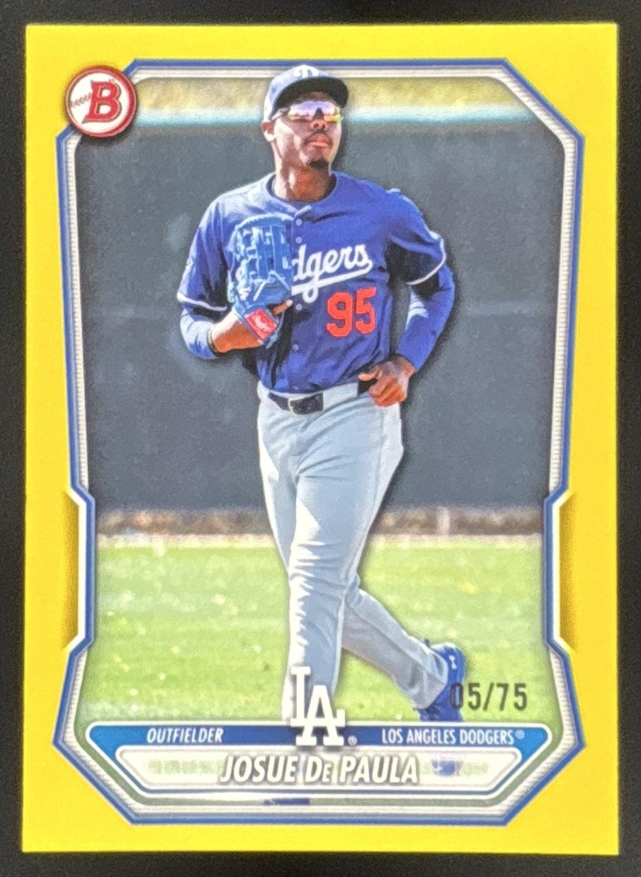 Card image for Josue De Paula 2026 Bowman Yellow Border /75 Prospects Los Angeles Dodgers
