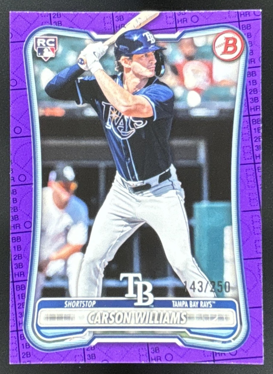 Card image for Carson Williams 2026 Bowman Purple Pattern /250 Tampa Bay Rays