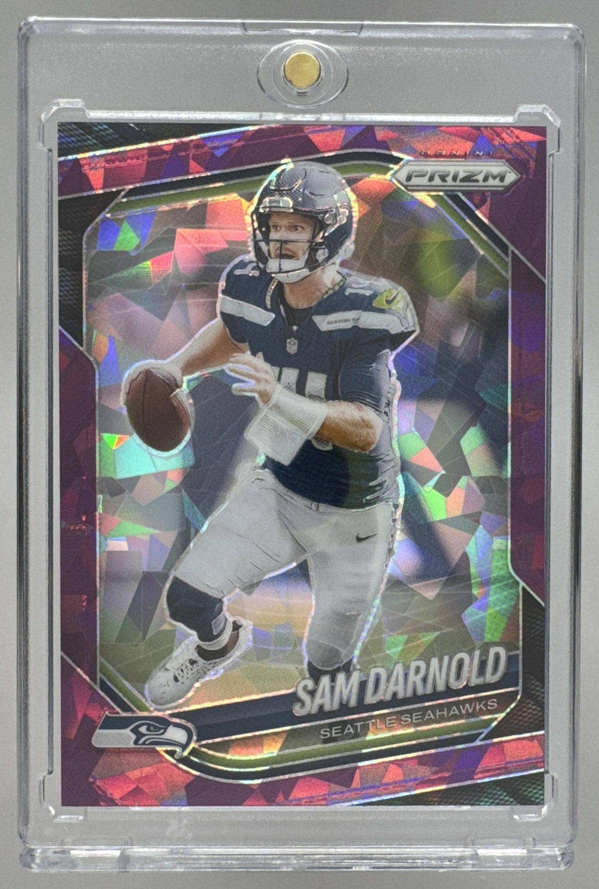 Card image for 2025 Panini Football Prizm Sam Darnold Purple Ice /225 #269 Seattle Seahawks
