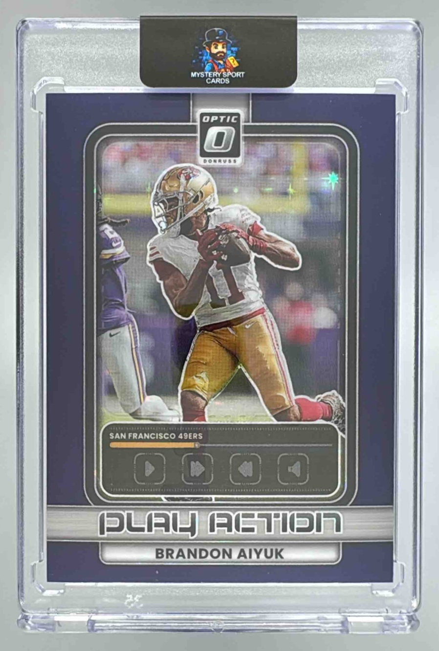 Card image for 2025 Panini Donruss Optic Brandon Aiyuk Play Action Purple Stars Prizm /25 #16 49ers