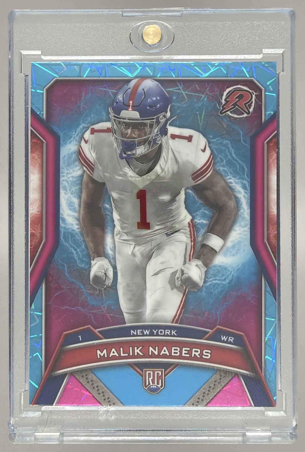 Card image for 2024 Topps Resurgence Malik Nabers Sky Blue and Pink Shock #170 RC Giants