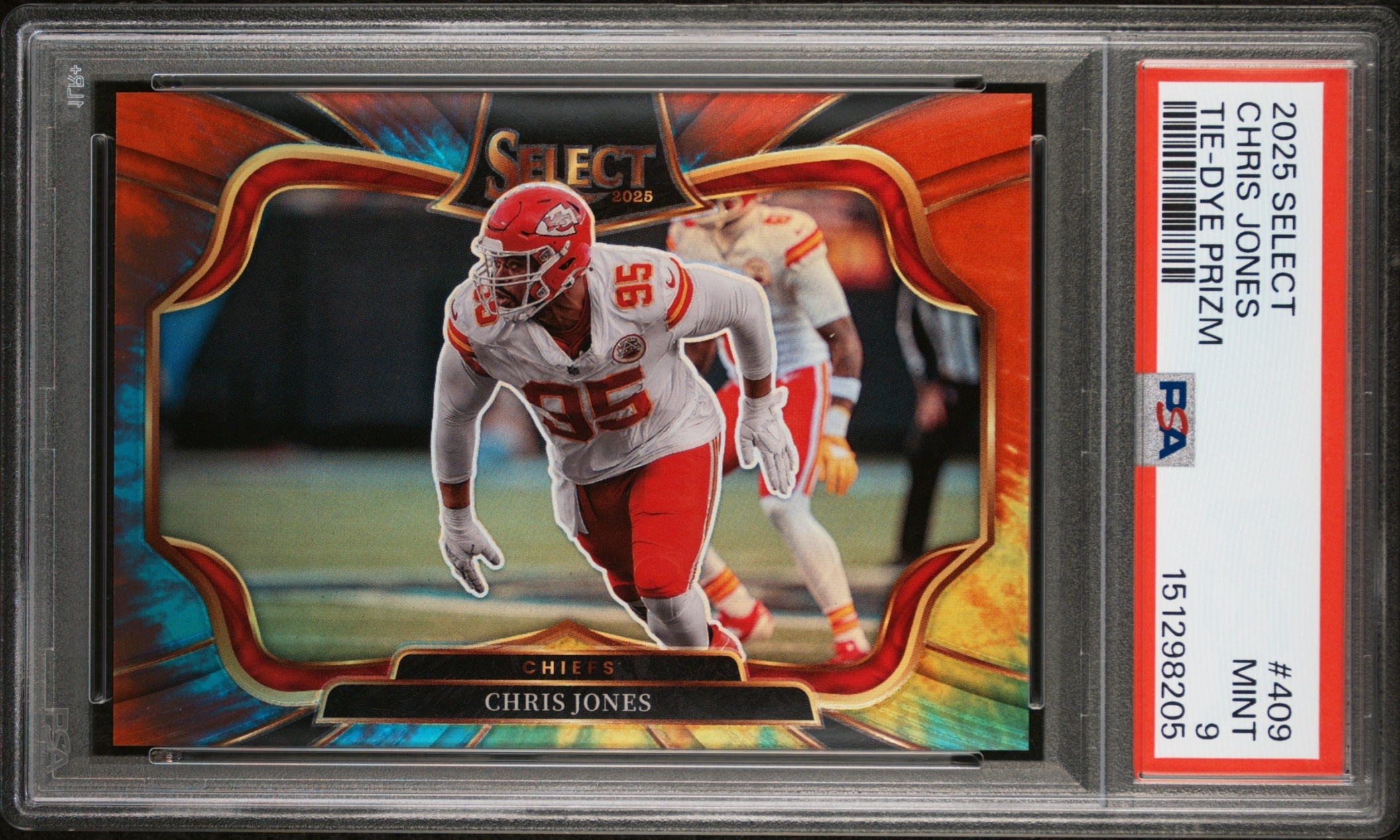 Card image for 2024 Panini Select Bradley Chubb Field Tie-Dye Prizm /25 #409 Dolphins