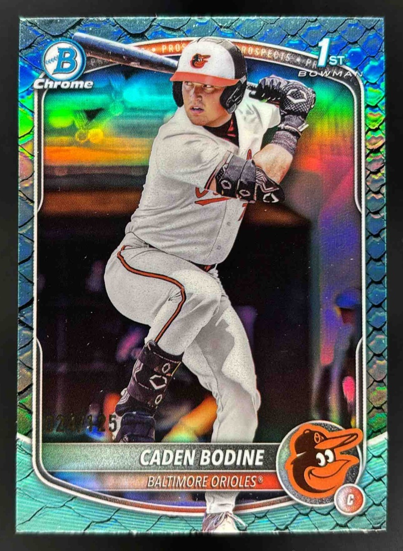 Card image for 2025 Bowman Draft Caden Bodine Chrome Aqua Reptilian Refractor /125 1st