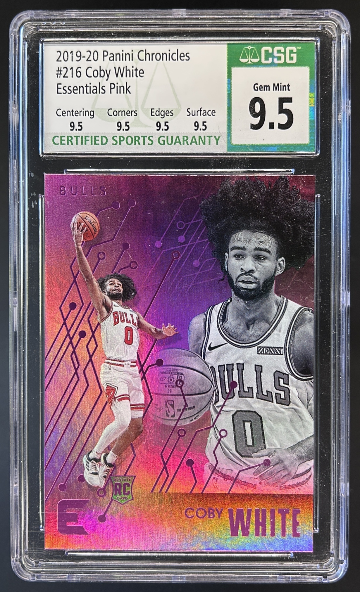 Card image for 2019-20 PANINI CHRONICLES COBY WHITE #216 PINK RC ESSENTIALS CSG 9.5 GEM MINT