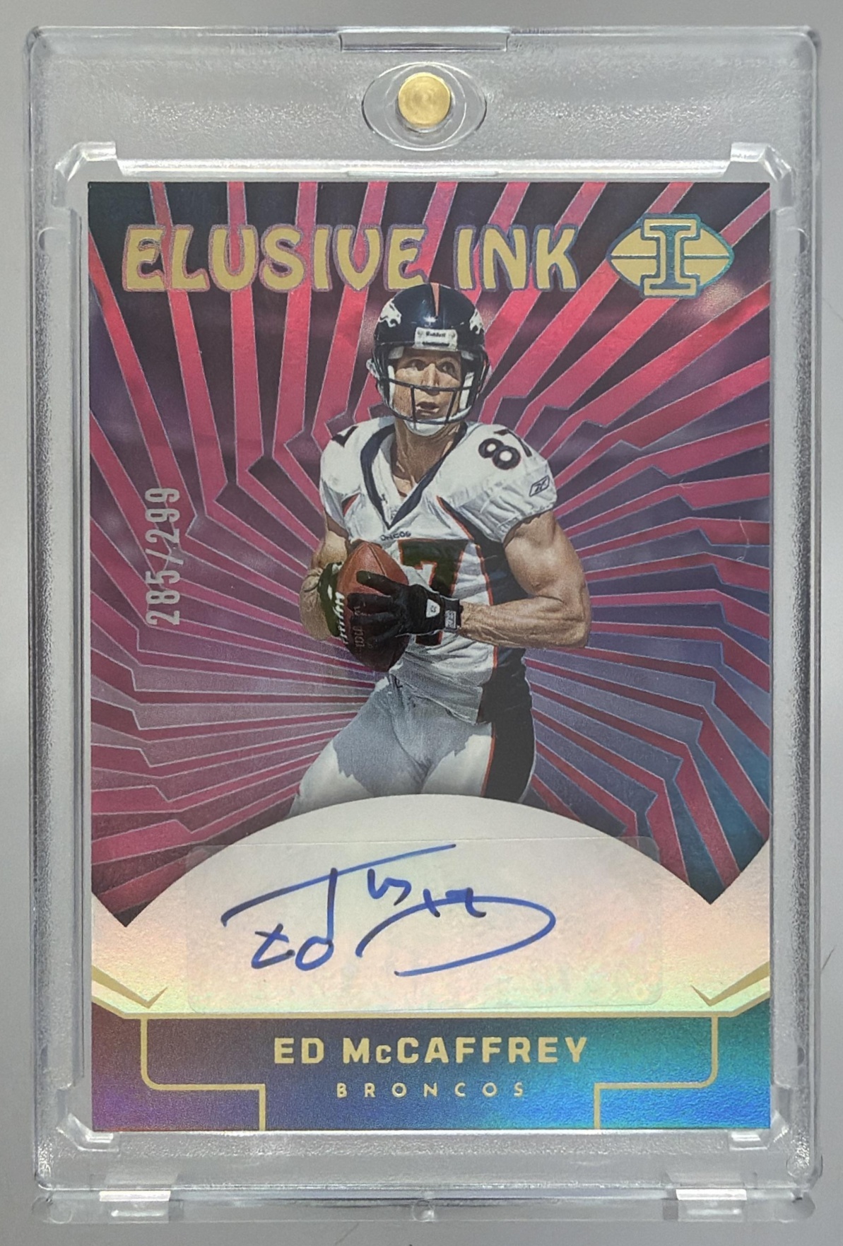 Card image for 2024 Panini Illusions Ed McCaffrey Elusive Ink /299 #EI-EMY Auto Broncos