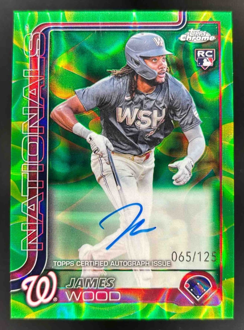 Card image for 2025 Topps Chrome Update James Wood Lava Lamp Auto Green/Yellow Refractor /125