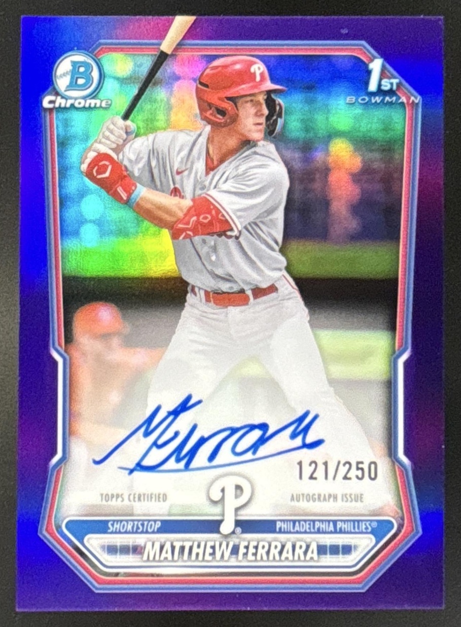 Card image for 2026 Bowman Matthew Ferrara Chrome Auto Purple Refractor /250 1st Prospect