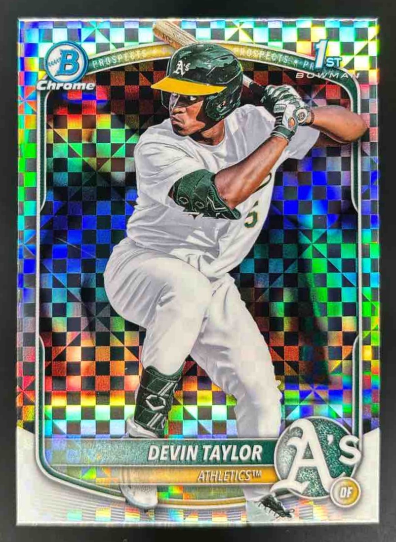 Card image for 2025 Bowman Draft Devin Taylor Chrome X-Fractor #BDC-135 Athletics