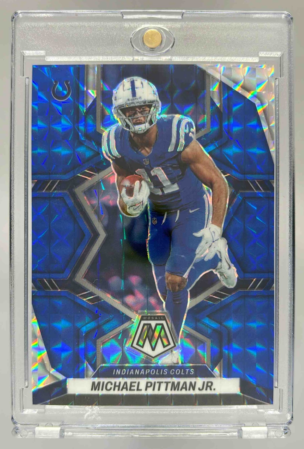 Card image for 2022 Panini Mosaic Michael Pittman Jr. Mosaic Blue /99 #84 Colts