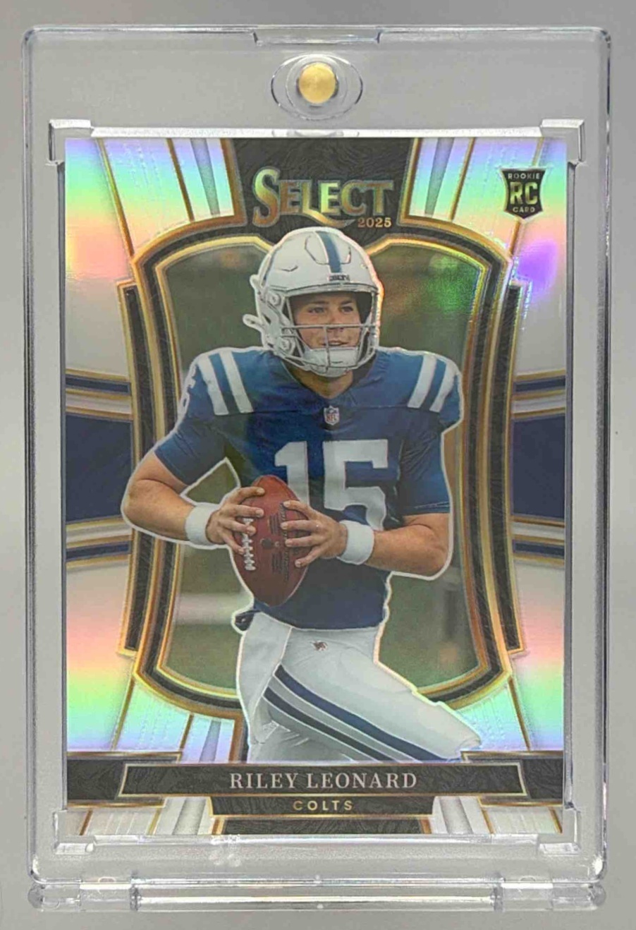 Card image for 2025 Panini Select Riley Leonard Premier Level Silver Prizm #133 RC Colts