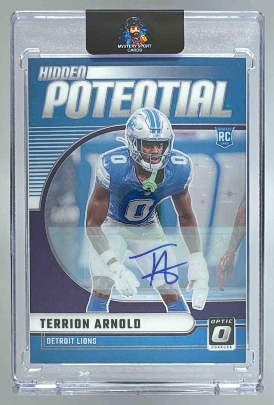 Card image for 2024 Panini Donruss Optic Terrion Arnold Hidden Potential Auto Purple Stars /25 #16 RC Lions