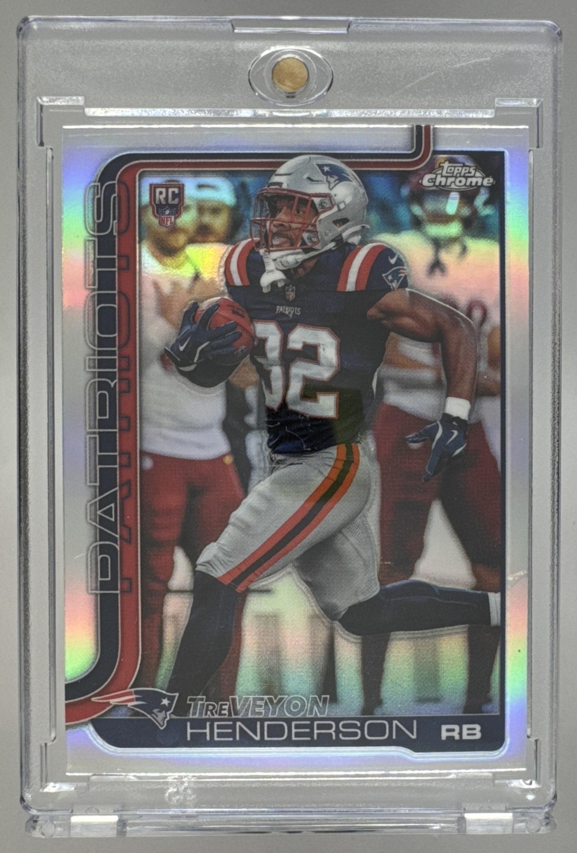 Card image for 2025 Topps Chrome TreVeyon Henderson Rookie Refractor #328 RC Patriots