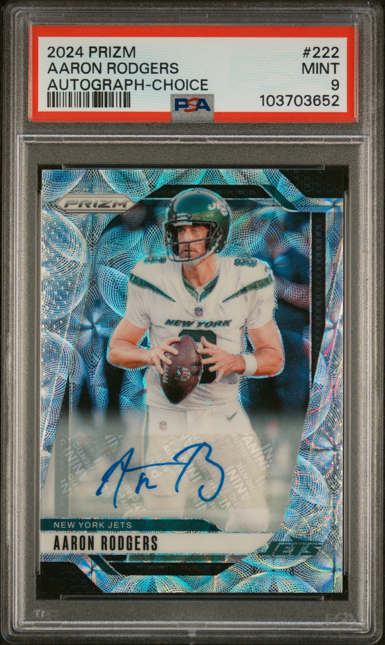 Card image for 2024 Panini Football Prizm Aaron Rodgers Auto Choice /25 #222 New York Jets