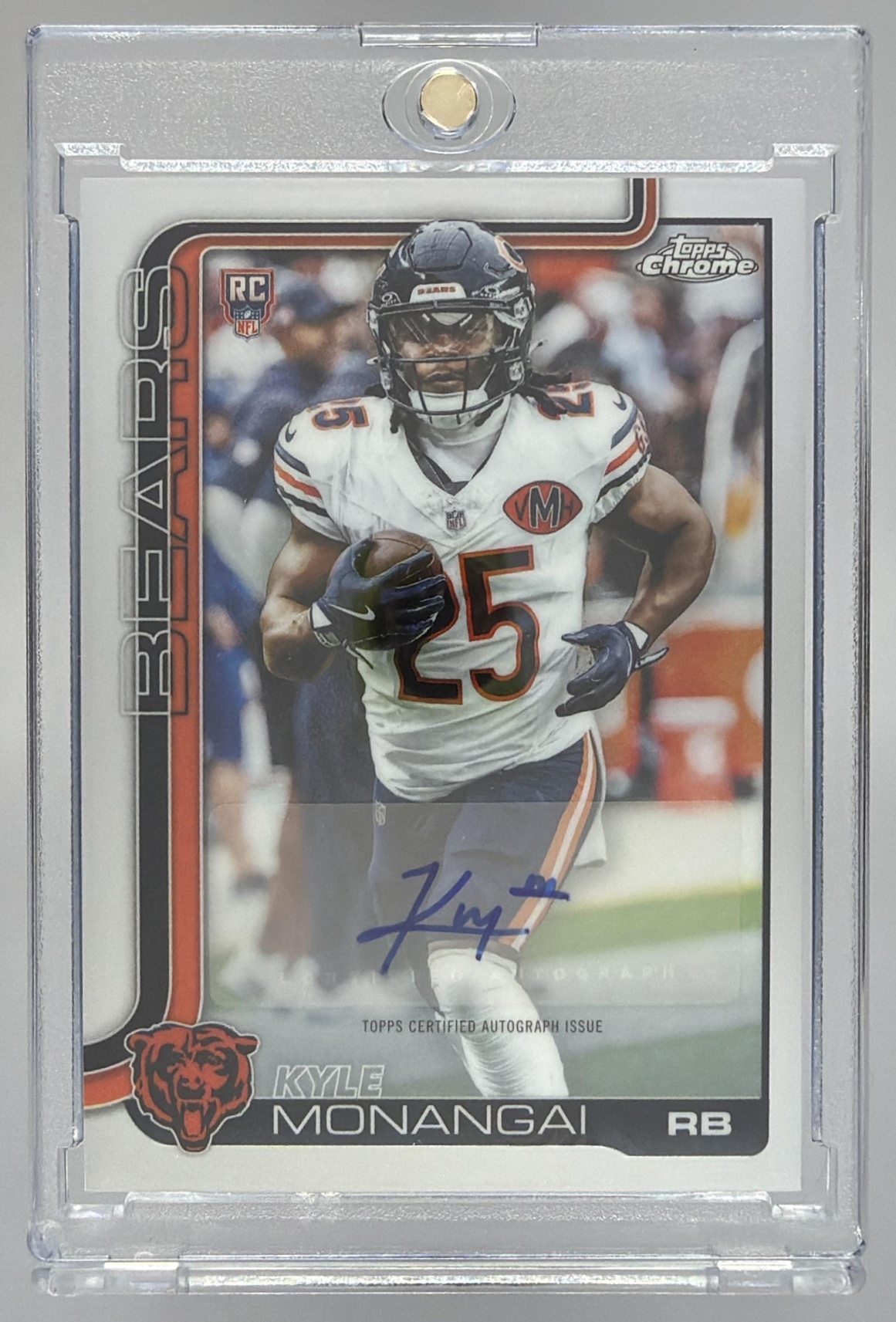 Card image for 2025 Topps Football Chrome Kyle Monangai Rookie Auto #RA-KYM RC Chicago Bears