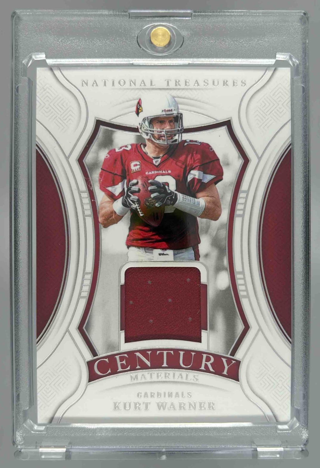 Card image for 2025 Panini National Treasures Kurt Warner Treasured Moments /99 #TM-KWR Rams