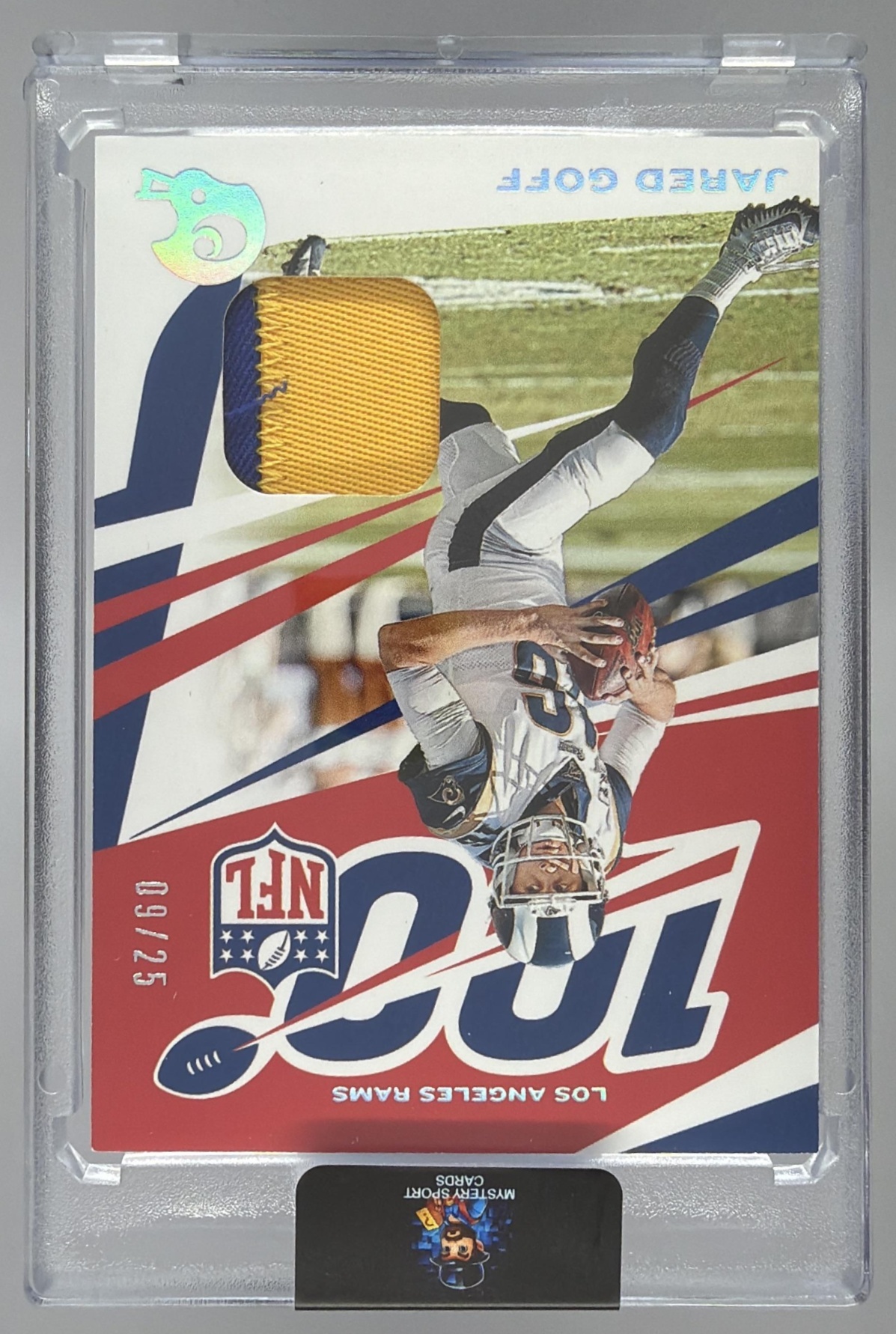 Card image for 2019 Panini Chronicles Jared Goff NFL 100 Jersey Prime /25 #52 Rams