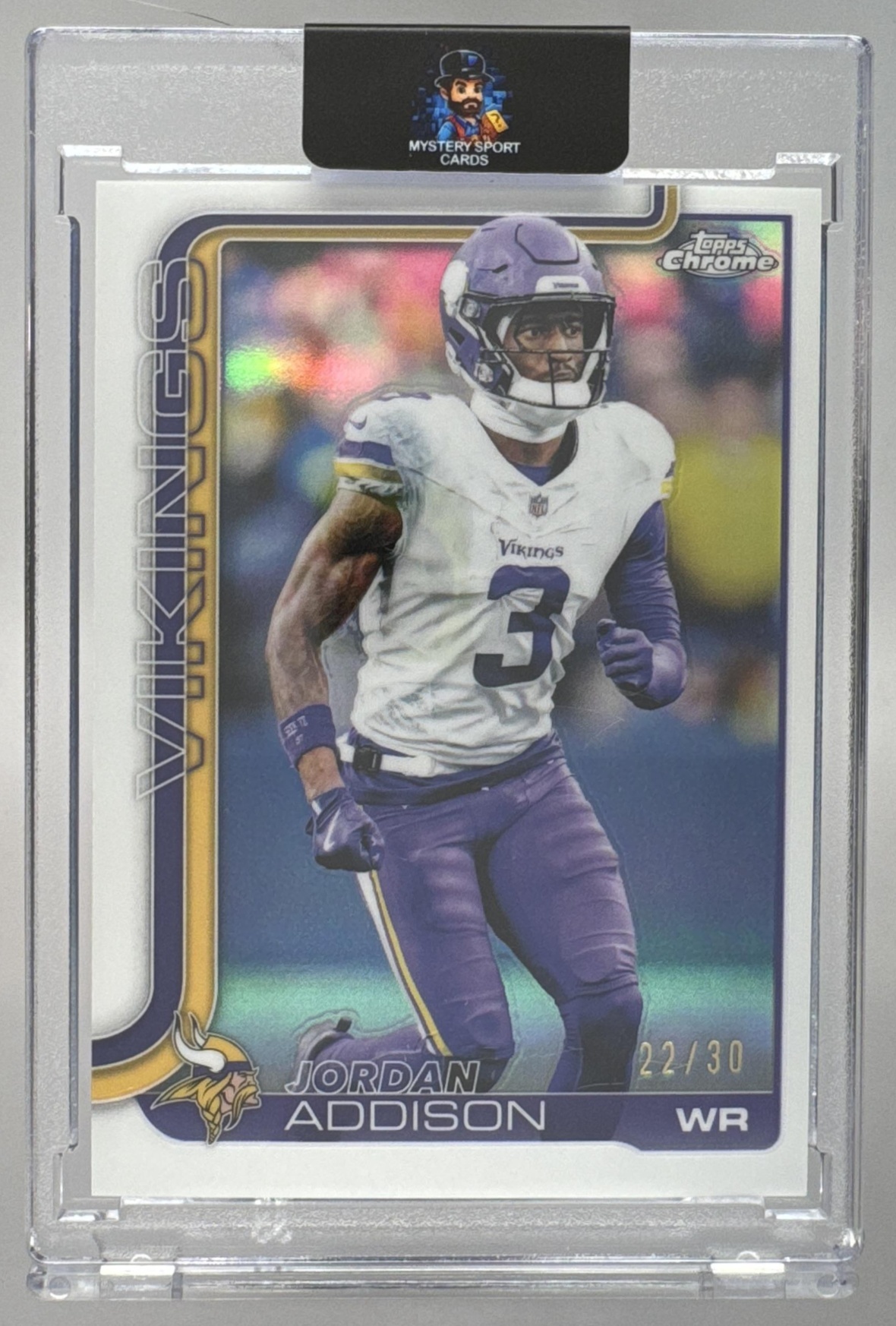 Card image for 2025 Topps Chrome Jordan Addison White Refractor /30 #202 Vikings