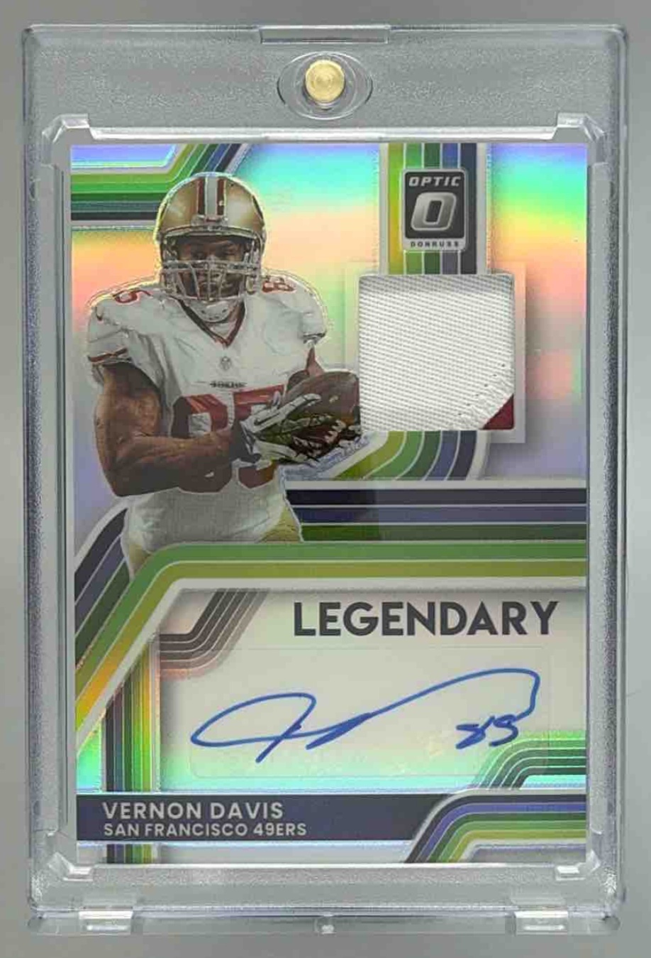 Card image for 2025 Panini Donruss Optic Vernon Davis Legendary Patch Auto /35 #15 MEM 49ers