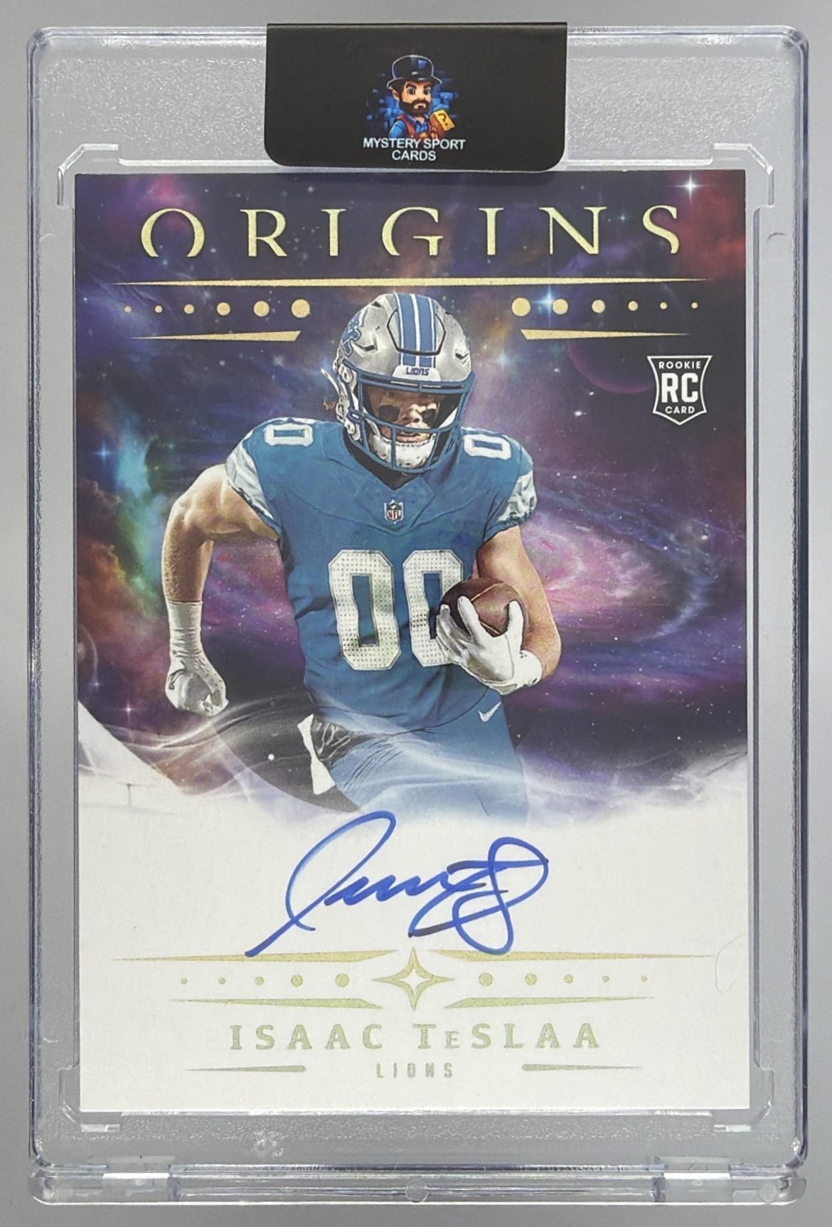 Card image for 2025 Panini Football Origins Isaac TeSlaa Rookie Auto #RA-ITE RC Detroit Lions