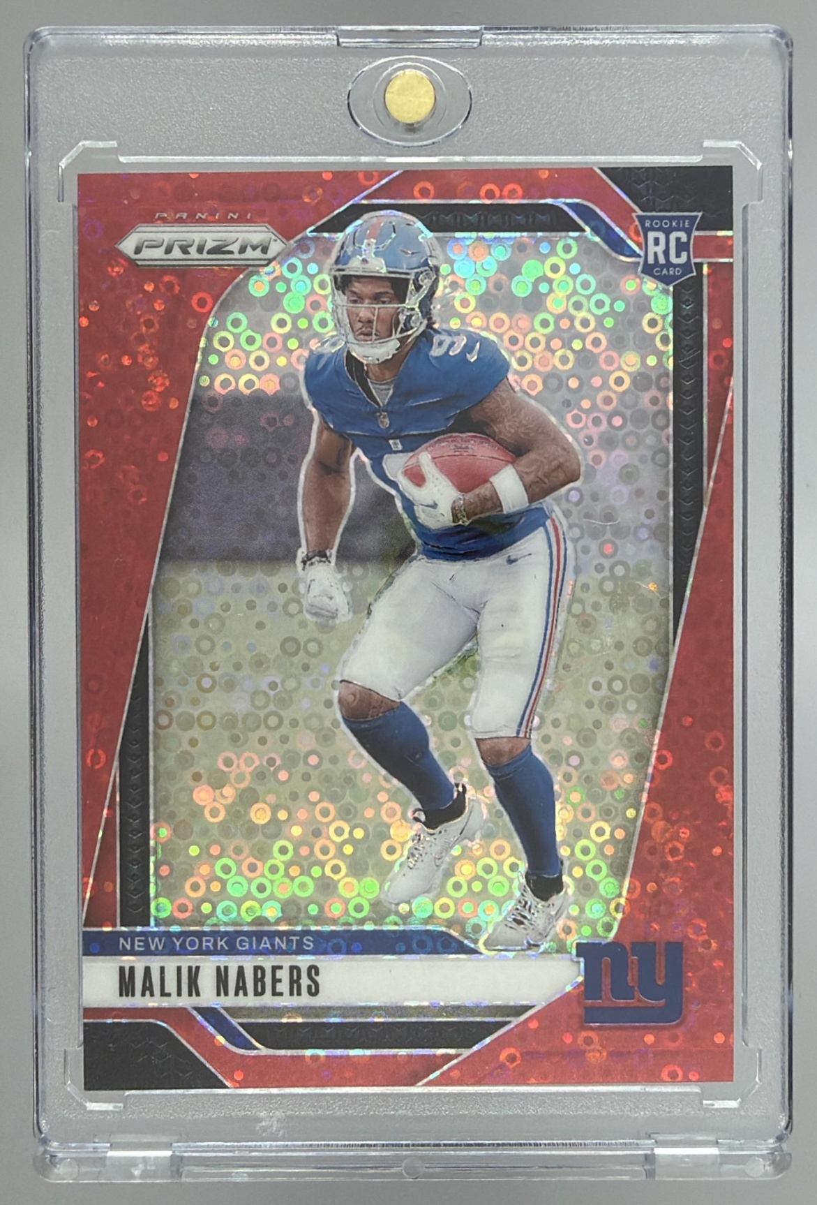 Card image for 2024 Panini Prizm Malik Nabers No Huddle Red /75 #370 RC Giants