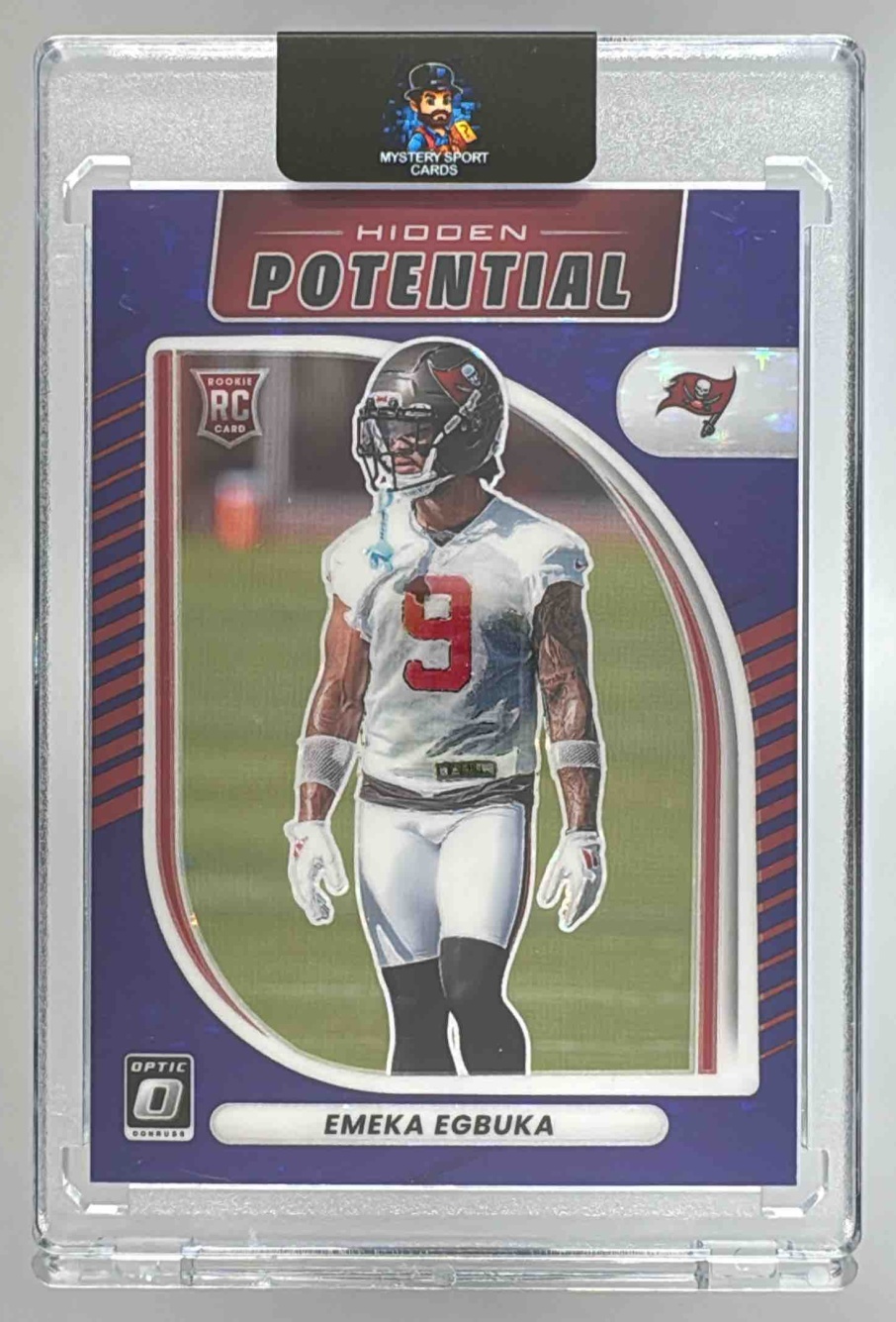 Card image for 2025 Panini Donruss Optic Emeka Egbuka Hidden Potential Purple Stars Prizm /25 #15 RC Buccaneers