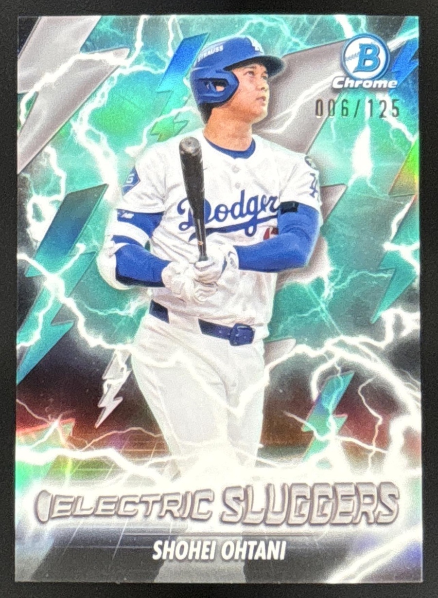 Card image for 2026 Bowman Shohei Ohtani Electric Sluggers Chrome Aqua Refractor /125