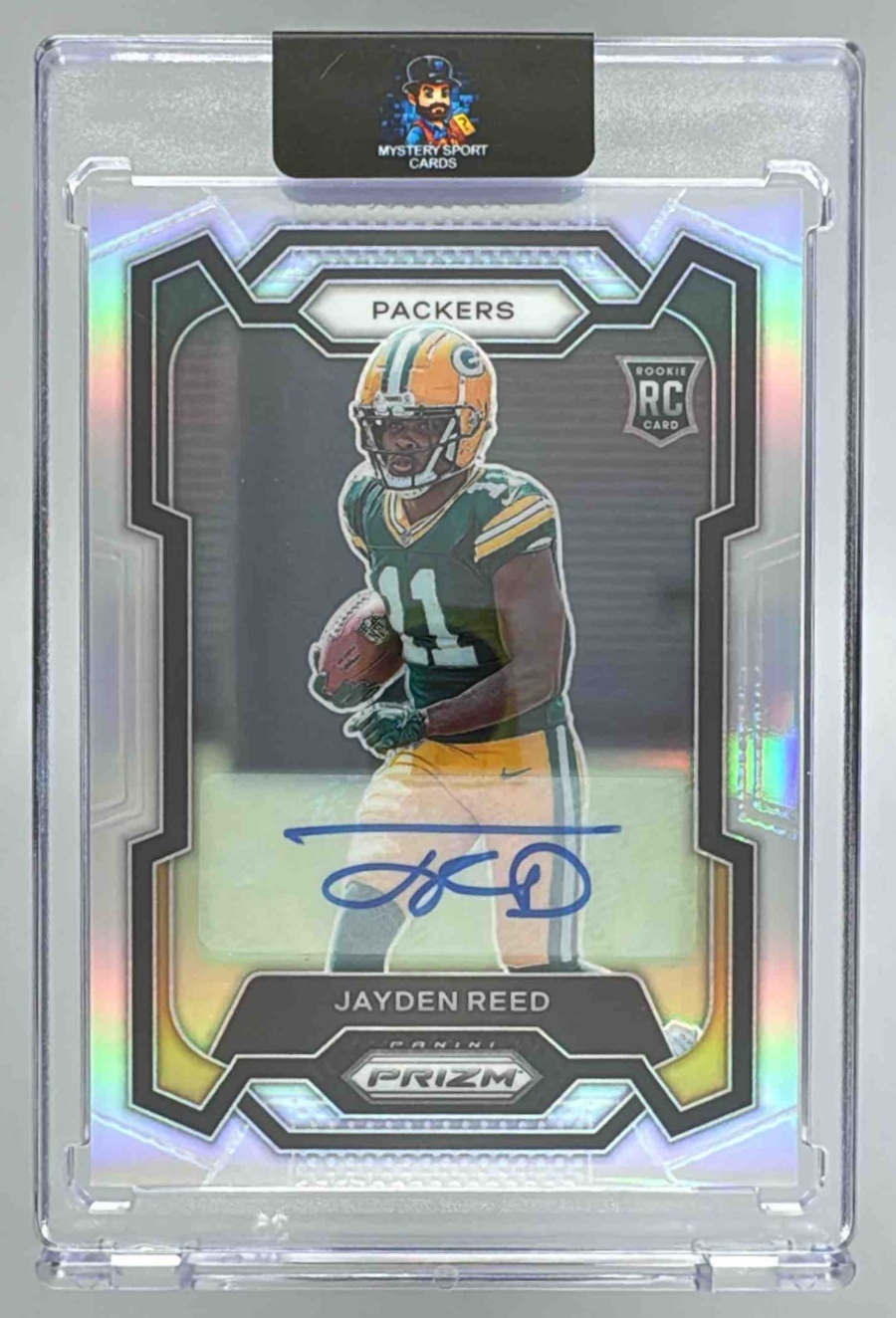 Card image for 2023 Panini Football Prizm Jayden Reed Auto Silver #334 RC Green Bay Packers