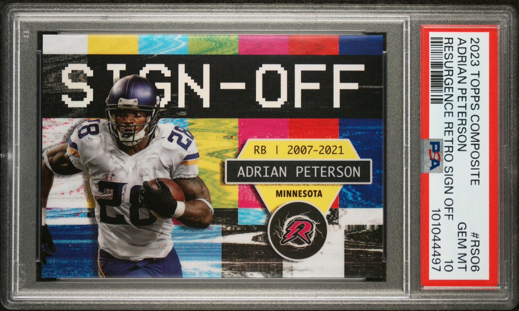 Card image for 2023 Topps Composite Adrian Peterson Resurgence Sign Off #RSO-6 Vikings
