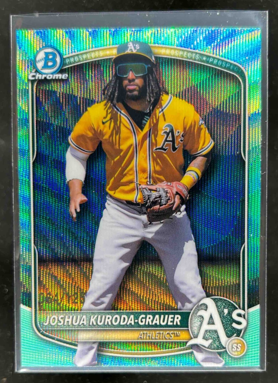 Card image for Joshua Kuroda-Grauer 2025 Bowman Draft Chrome Aqua Wave Refractor /125