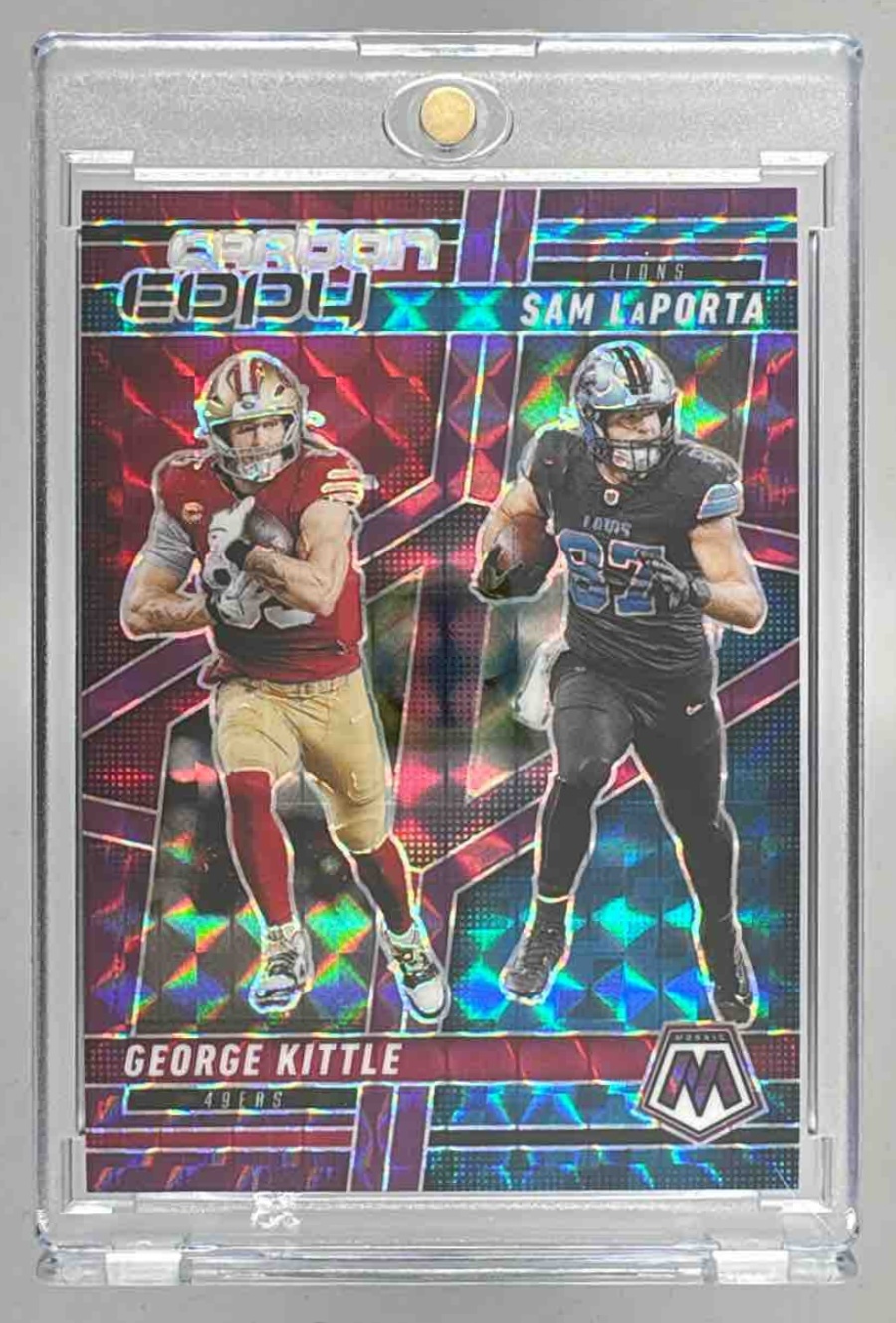 Card image for 2025 Panini Football Mosaic Sam LaPorta Purple Prizm /49 #63 Detroit Lions