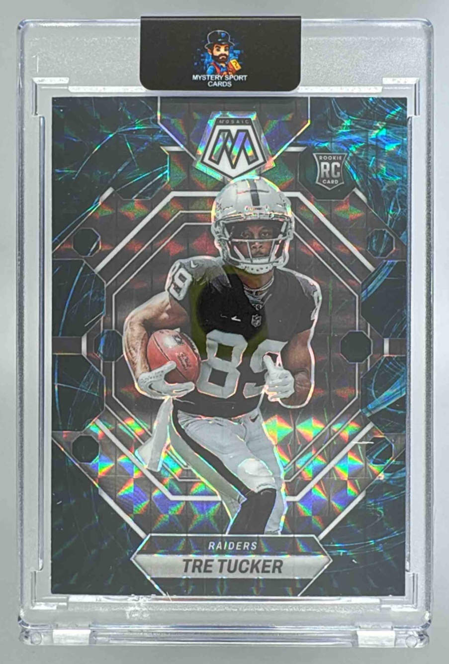 Card image for 2023 Panini Football Mosaic Tre Tucker Genesis Mosaic #366 RC Las Vegas Raiders