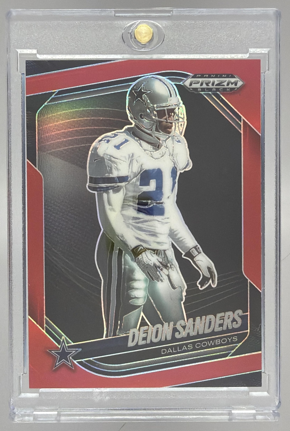 Card image for 2025 Panini Football Prizm Black Deion Sanders Red /299 #37 Dallas Cowboys