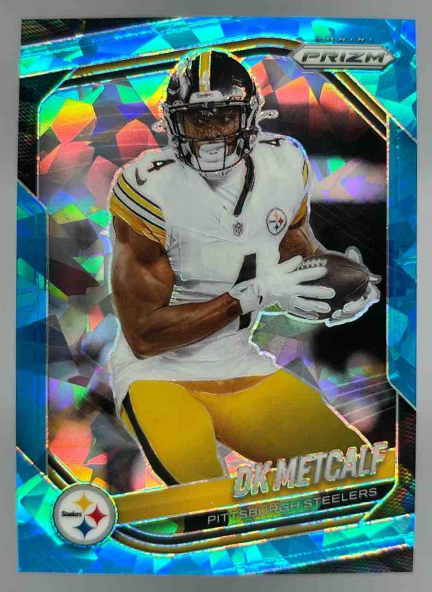Card image for 2025 Panini Football Prizm DK Metcalf Blue Ice /99 #12 Pittsburgh Steelers