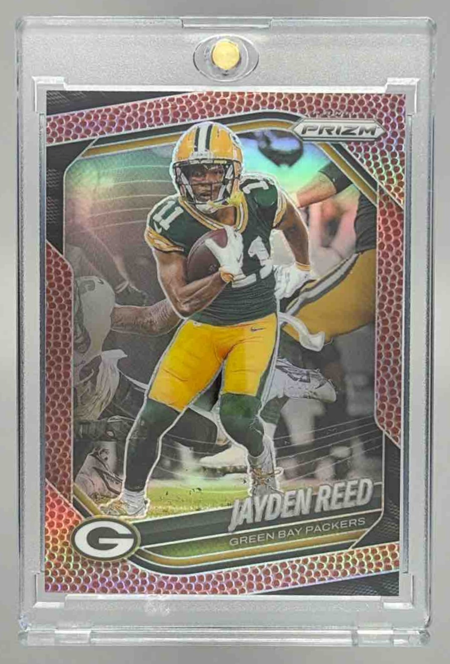 Card image for 2025 Panini Football Prizm Jayden Reed Pigskin /180 #25 Green Bay Packers