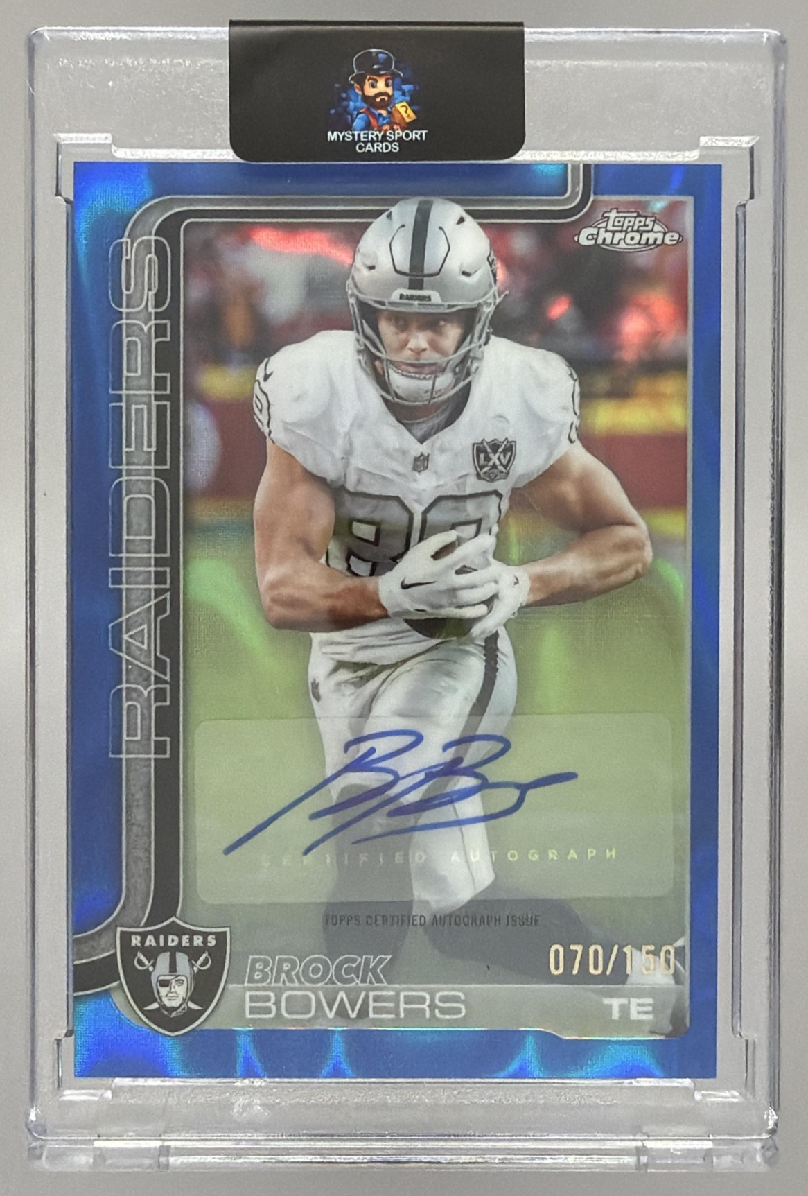 Card image for 2025 Topps Chrome Brock Bowers Auto Blue Lava Refractor /150 #BA-BB Raiders
