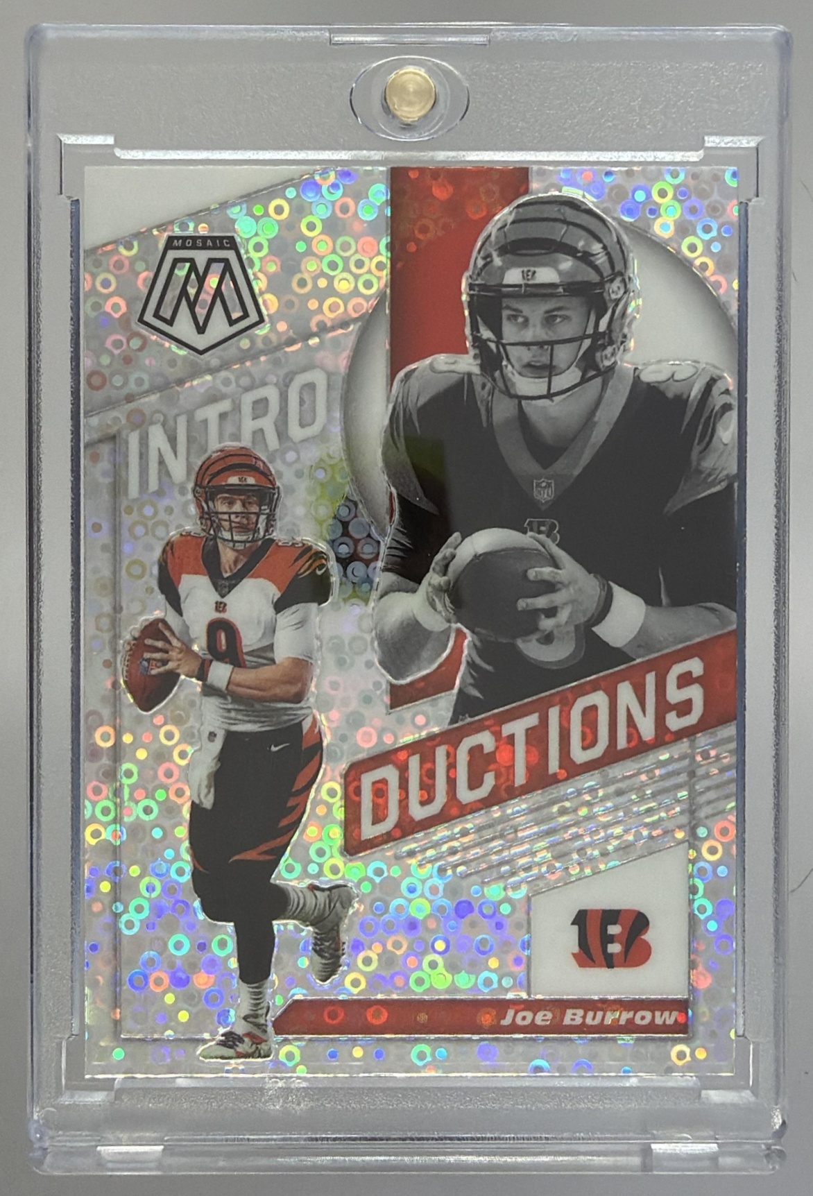 Card image for 2020 Panini Mosaic Joe Burrow Introductions Mosaic Prizm #I1 RC Bengals